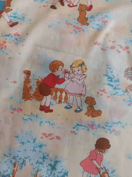 Petit Marianne cotton fabric by Lecien 31035-11 scenic child print ivory yellow