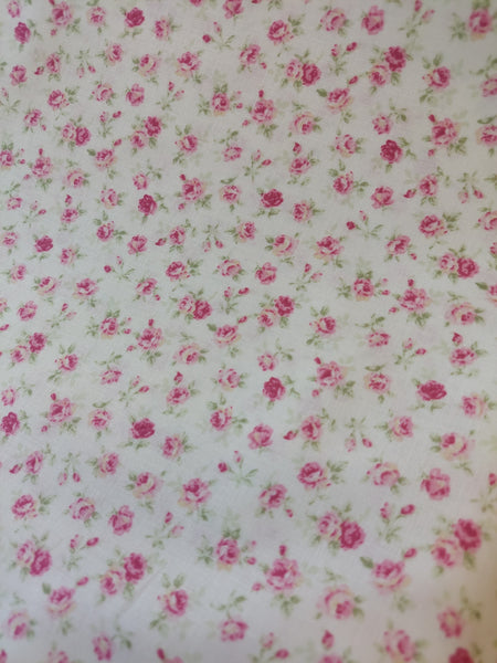 RuRu Bouquet cotton fabric by Quilt Gate Ru2420-14C Small Pink Roses on Blue