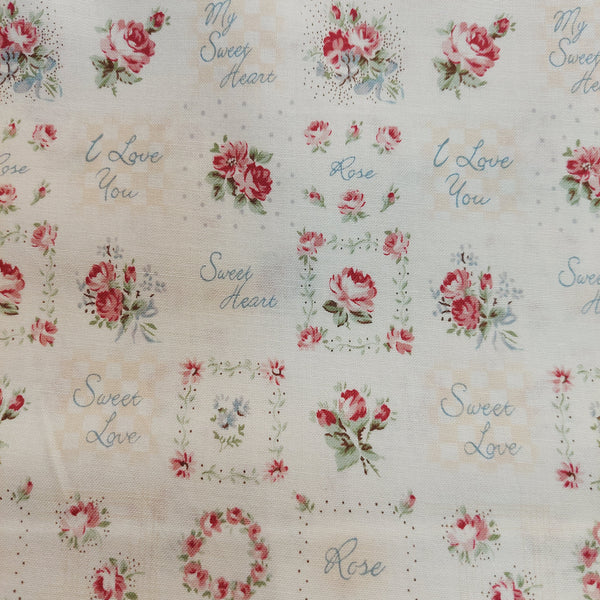 Yuwa cotton fabric  Sweet Love Flowers B829117E background is Ivory