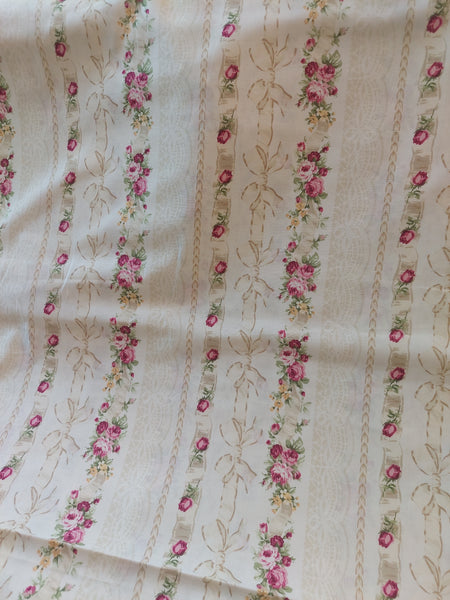RuRu Bouquet cotton fabric by Quilt Gate Ru2420-13A  Ribbons and  Roses on cream