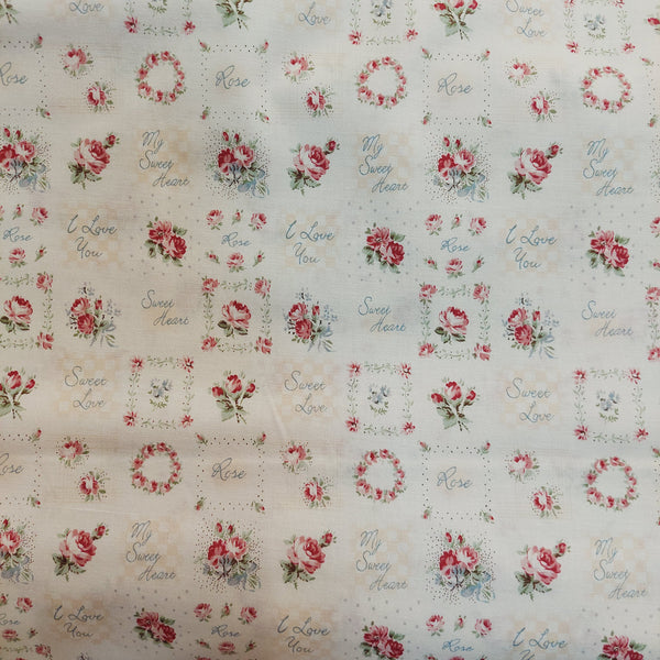 Yuwa cotton fabric  Sweet Love Flowers B829117E background is Ivory