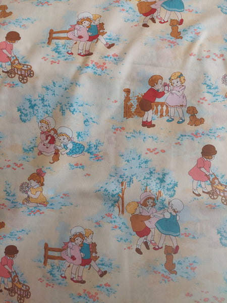 Petit Marianne cotton fabric by Lecien 31035-11 scenic child print ivory yellow
