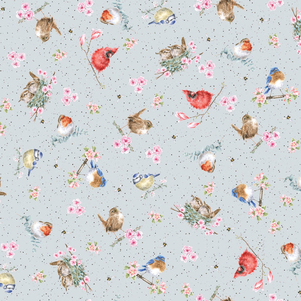 Bramble Patch Cotton Fabric by Maywood Studios 10104-B Bird Toss Blue