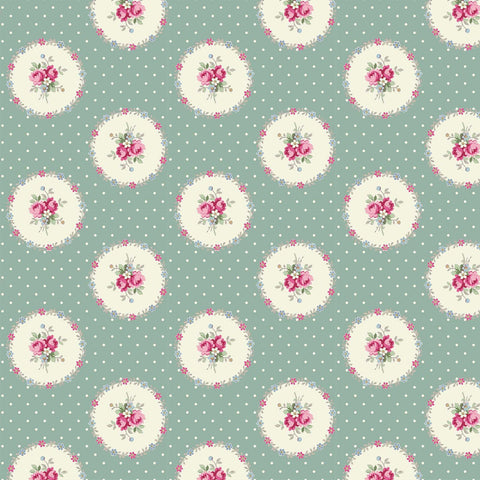 Ruru Rose Bouquet in Paris cotton fabric by Quilt Gate Ru2370-14D Circles of Roses on Green